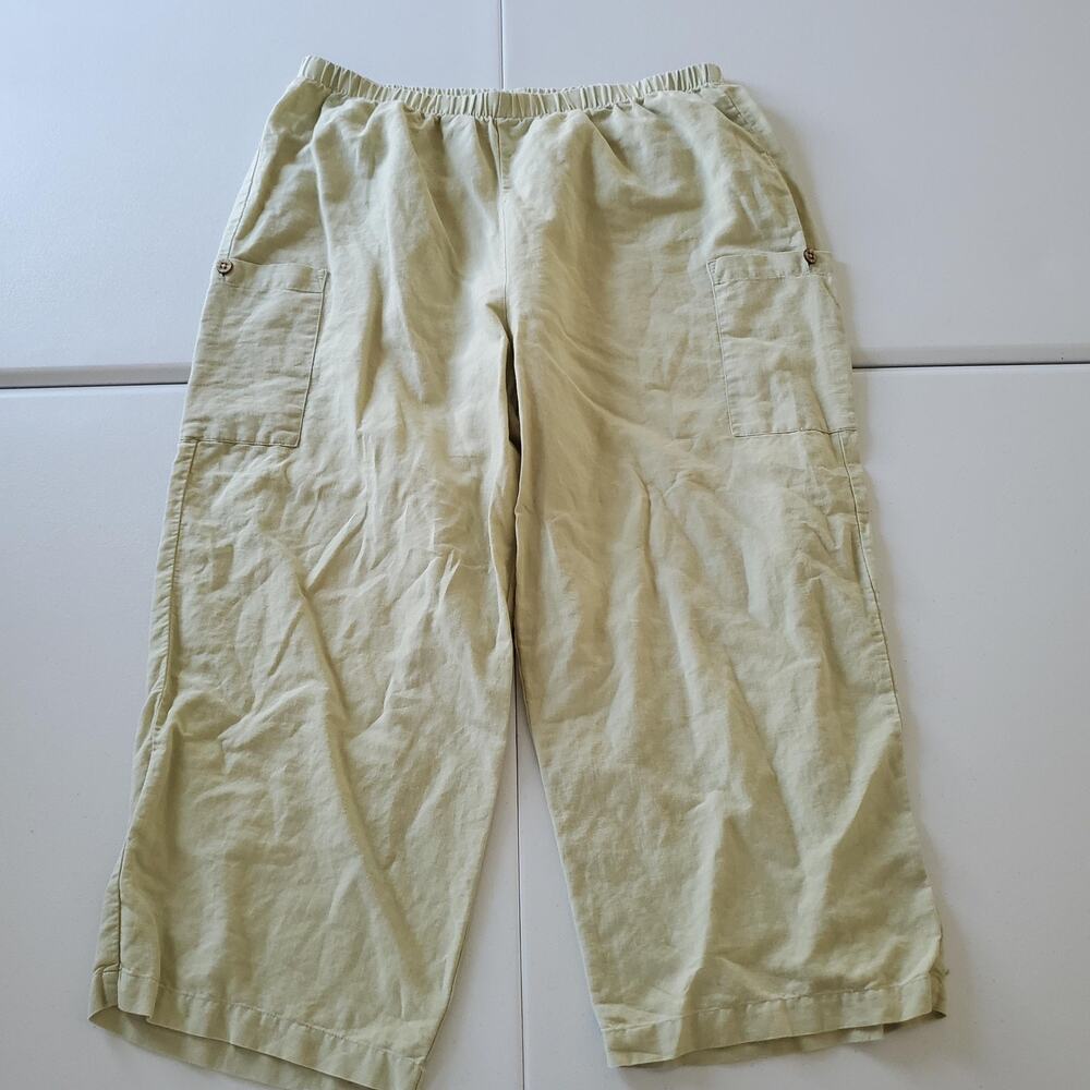 Hot Cotton Pants Womens 1X Linen Blend Cargo Pockets Relaxed Casual Lightweight